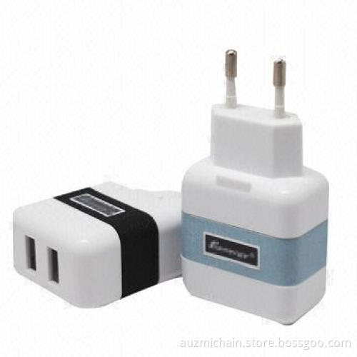 Dual-USB Wall Chargers for iPod, iPhone with EU Plug, 2,100mA Output